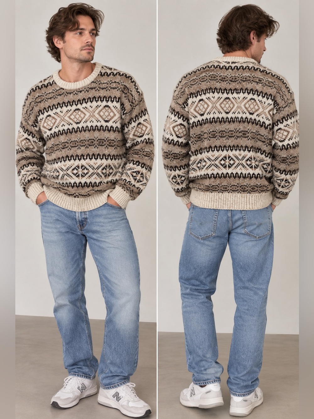 Peter England Men’s Fair Isle Wool Blend Nordic Knit Sweater